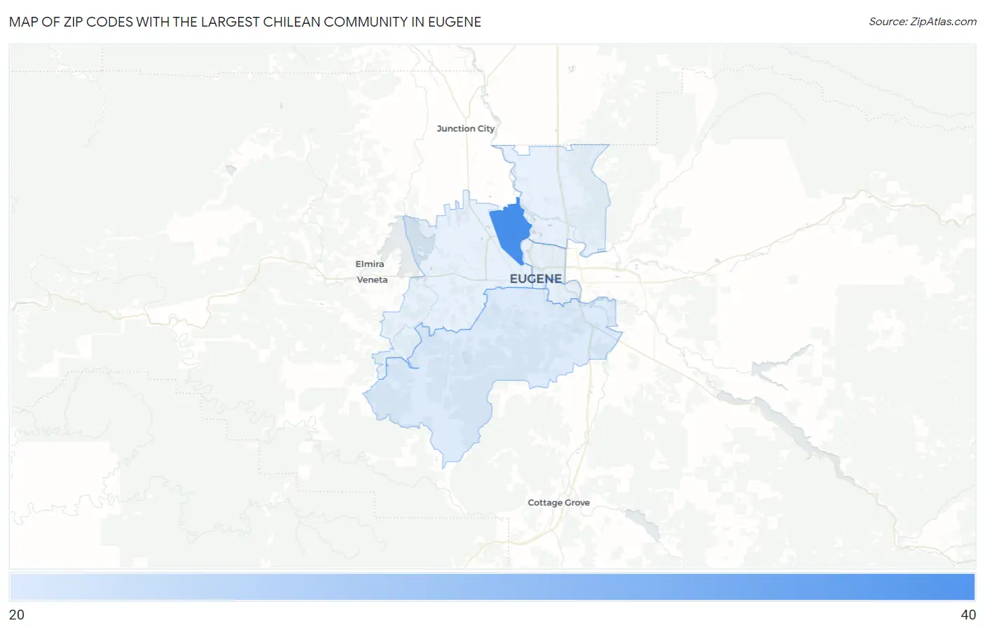 Zip Codes with the Largest Chilean Community in Eugene Map