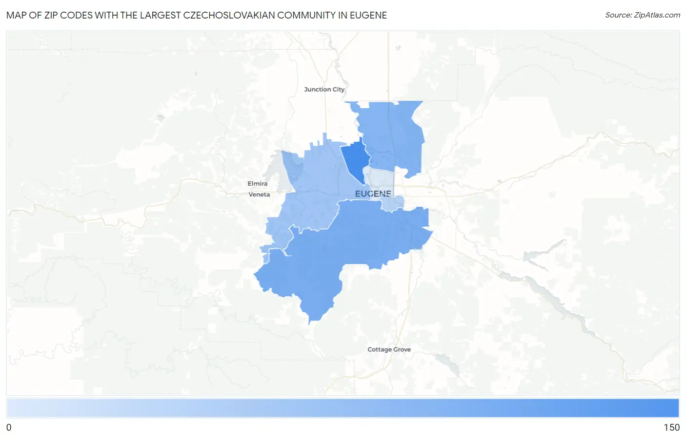 Zip Codes with the Largest Czechoslovakian Community in Eugene Map