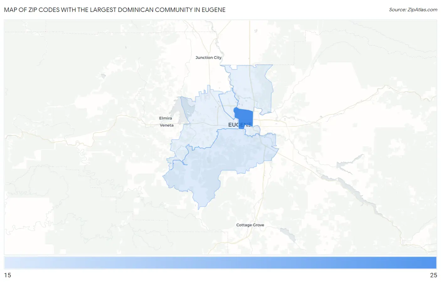 Zip Codes with the Largest Dominican Community in Eugene Map