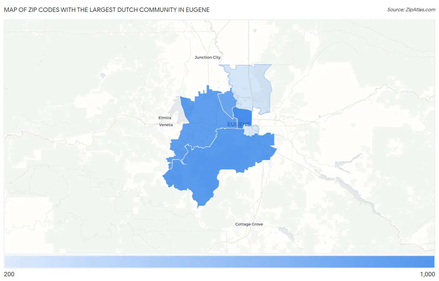 Zip Codes with the Largest Dutch Community in Eugene Map