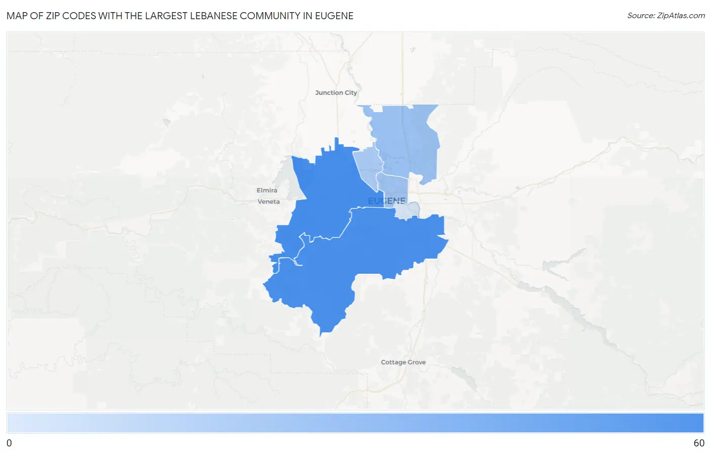 Zip Codes with the Largest Lebanese Community in Eugene Map