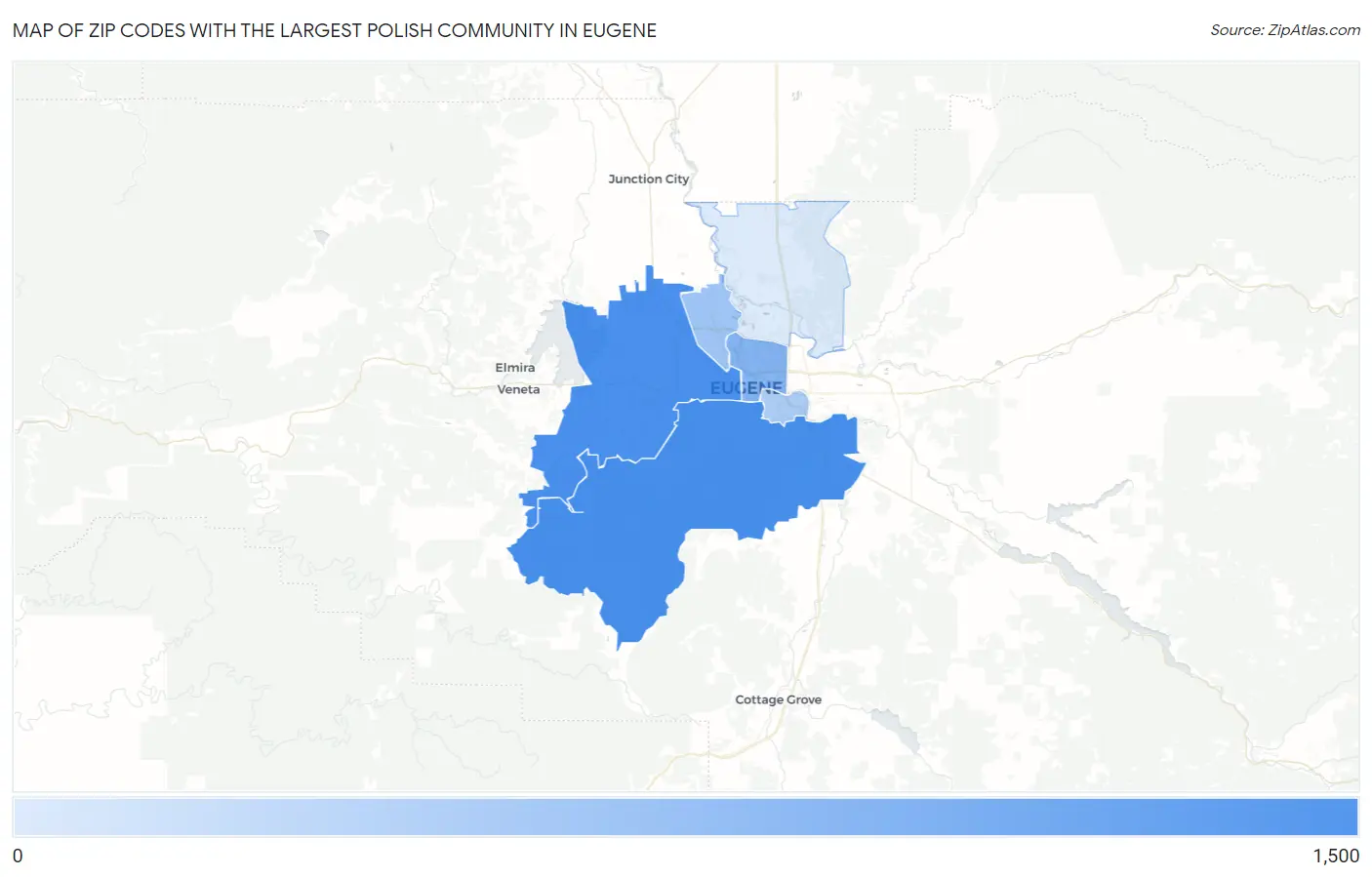 Zip Codes with the Largest Polish Community in Eugene Map
