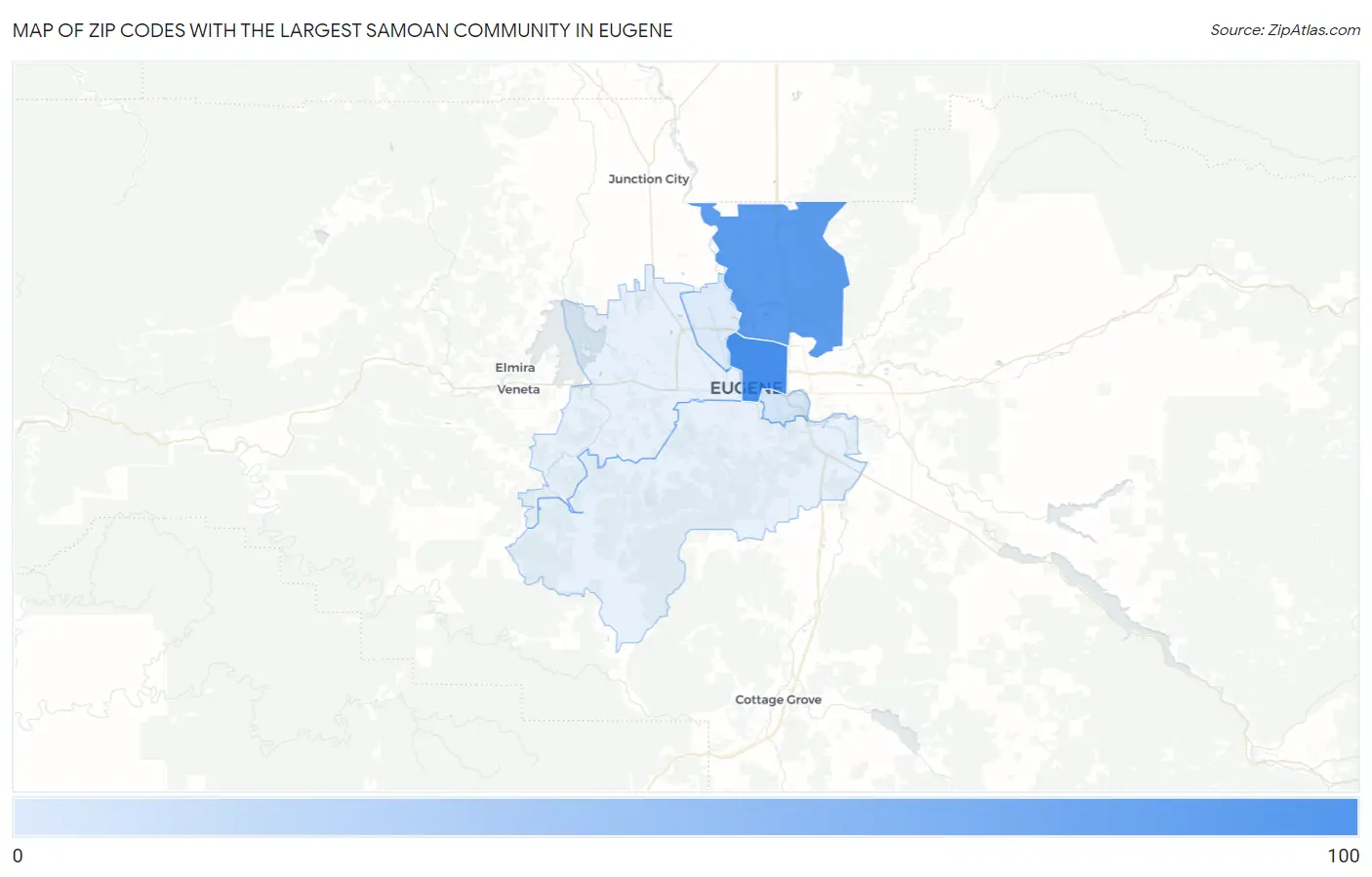 Zip Codes with the Largest Samoan Community in Eugene Map