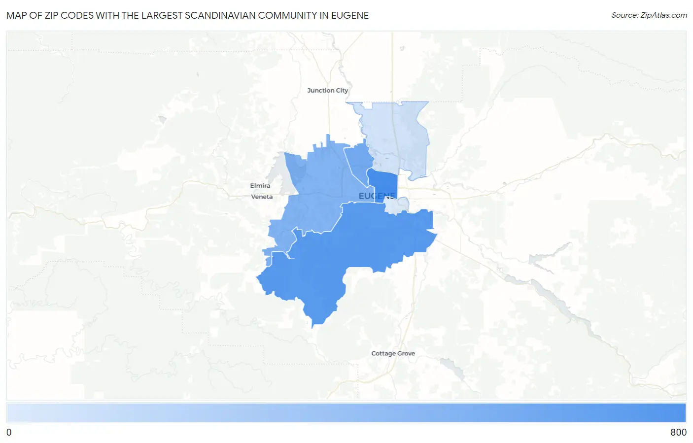 Zip Codes with the Largest Scandinavian Community in Eugene Map