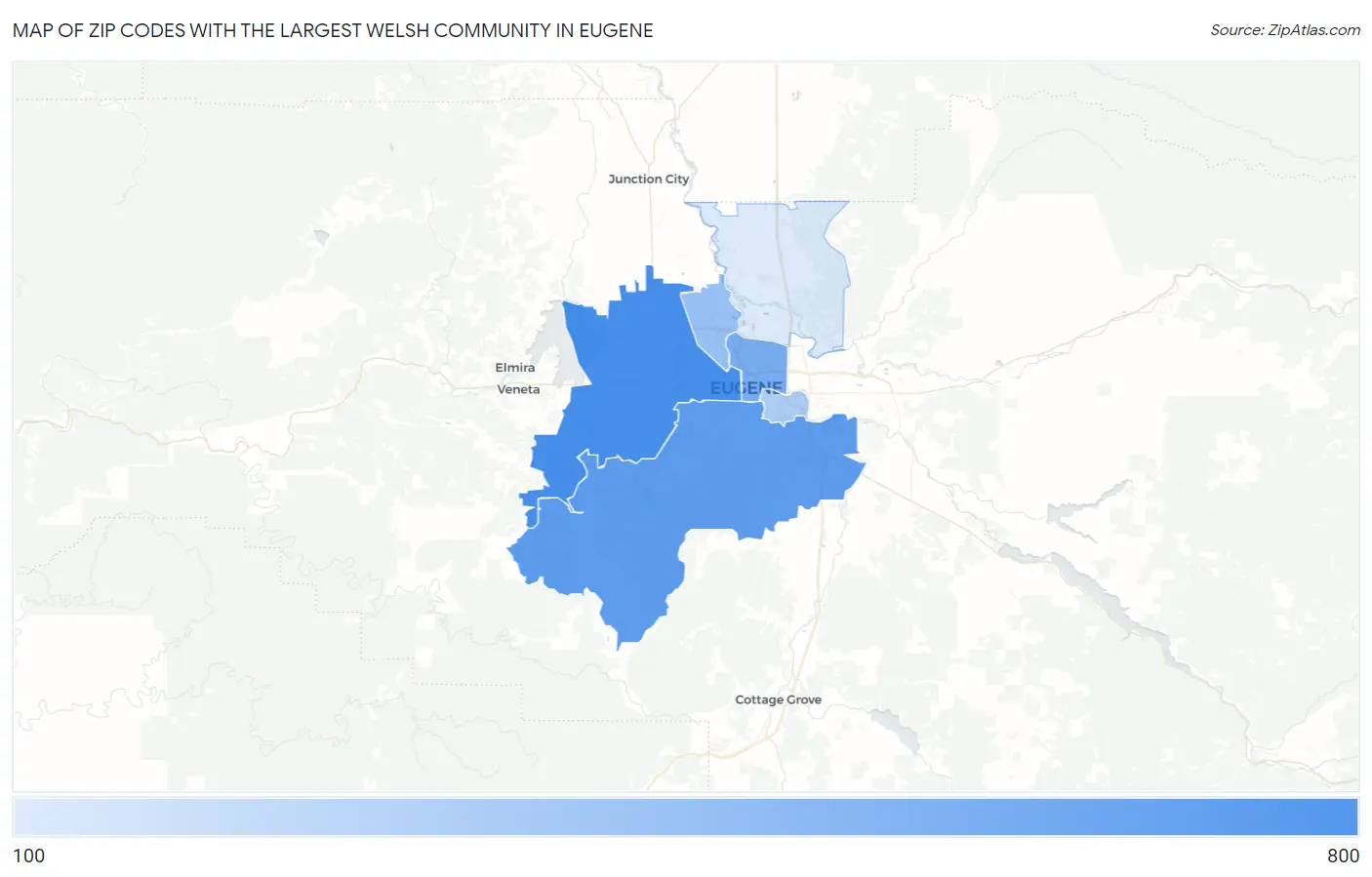Zip Codes with the Largest Welsh Community in Eugene Map