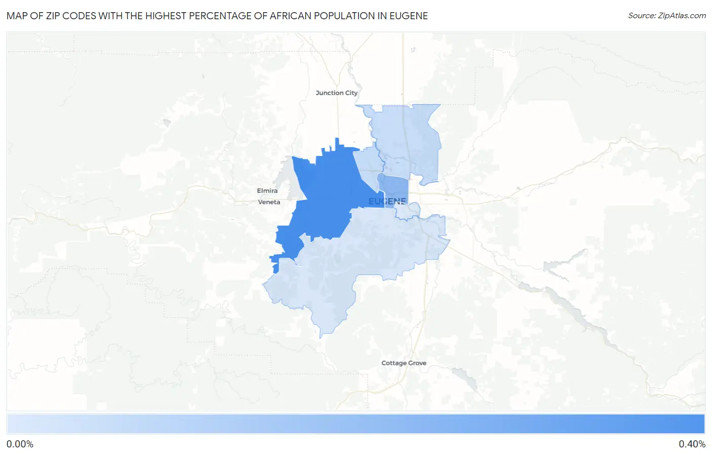 Zip Codes with the Highest Percentage of African Population in Eugene Map