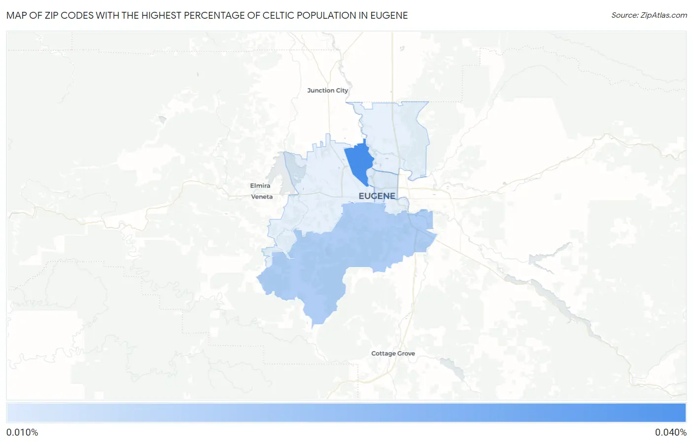 Zip Codes with the Highest Percentage of Celtic Population in Eugene Map