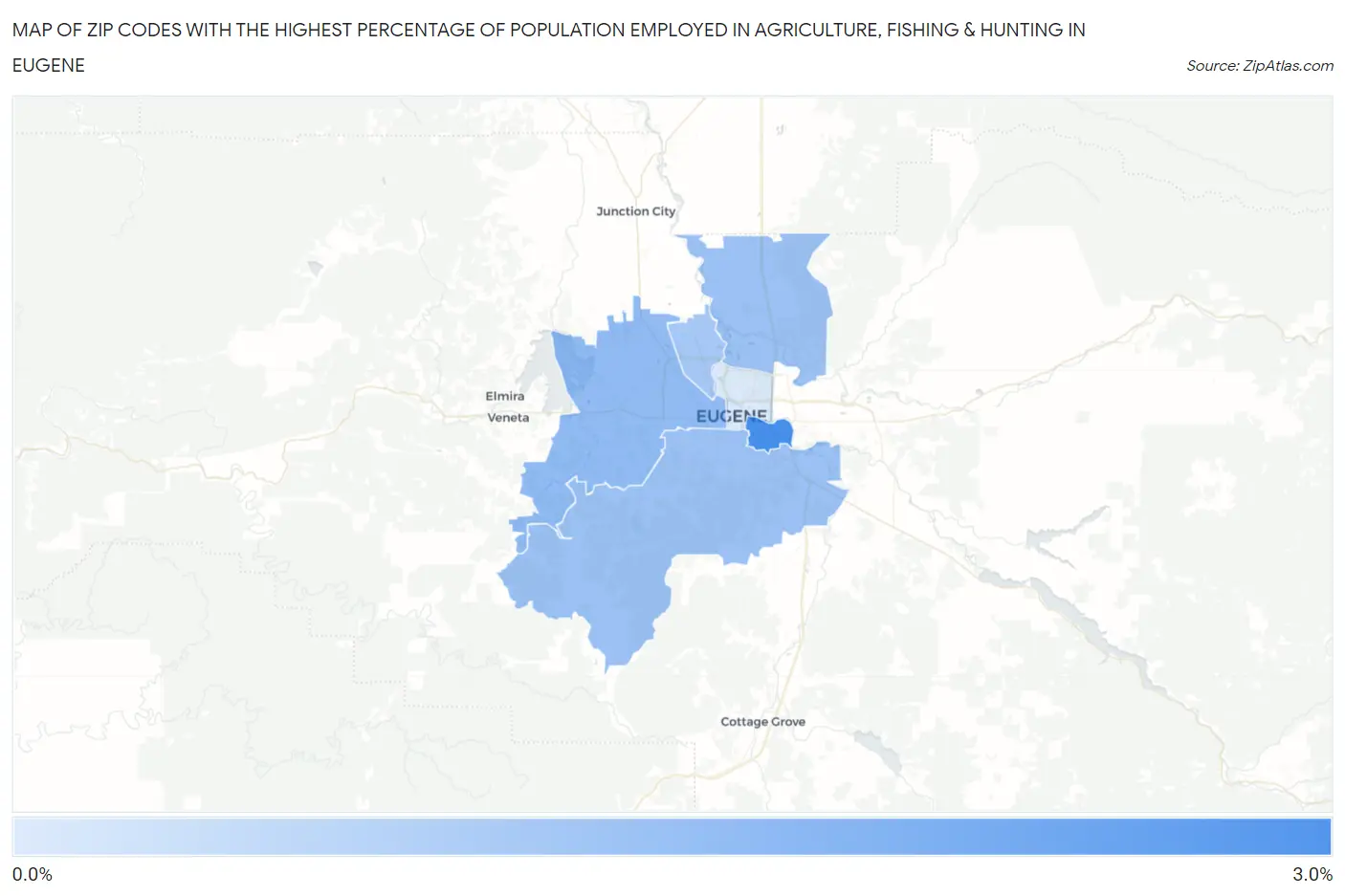 Zip Codes with the Highest Percentage of Population Employed in Agriculture, Fishing & Hunting in Eugene Map