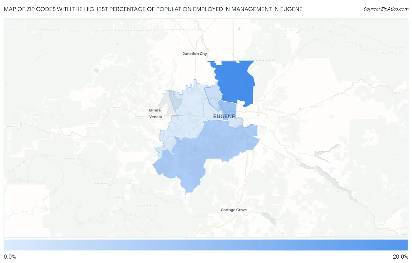 Zip Codes with the Highest Percentage of Population Employed in Management in Eugene Map