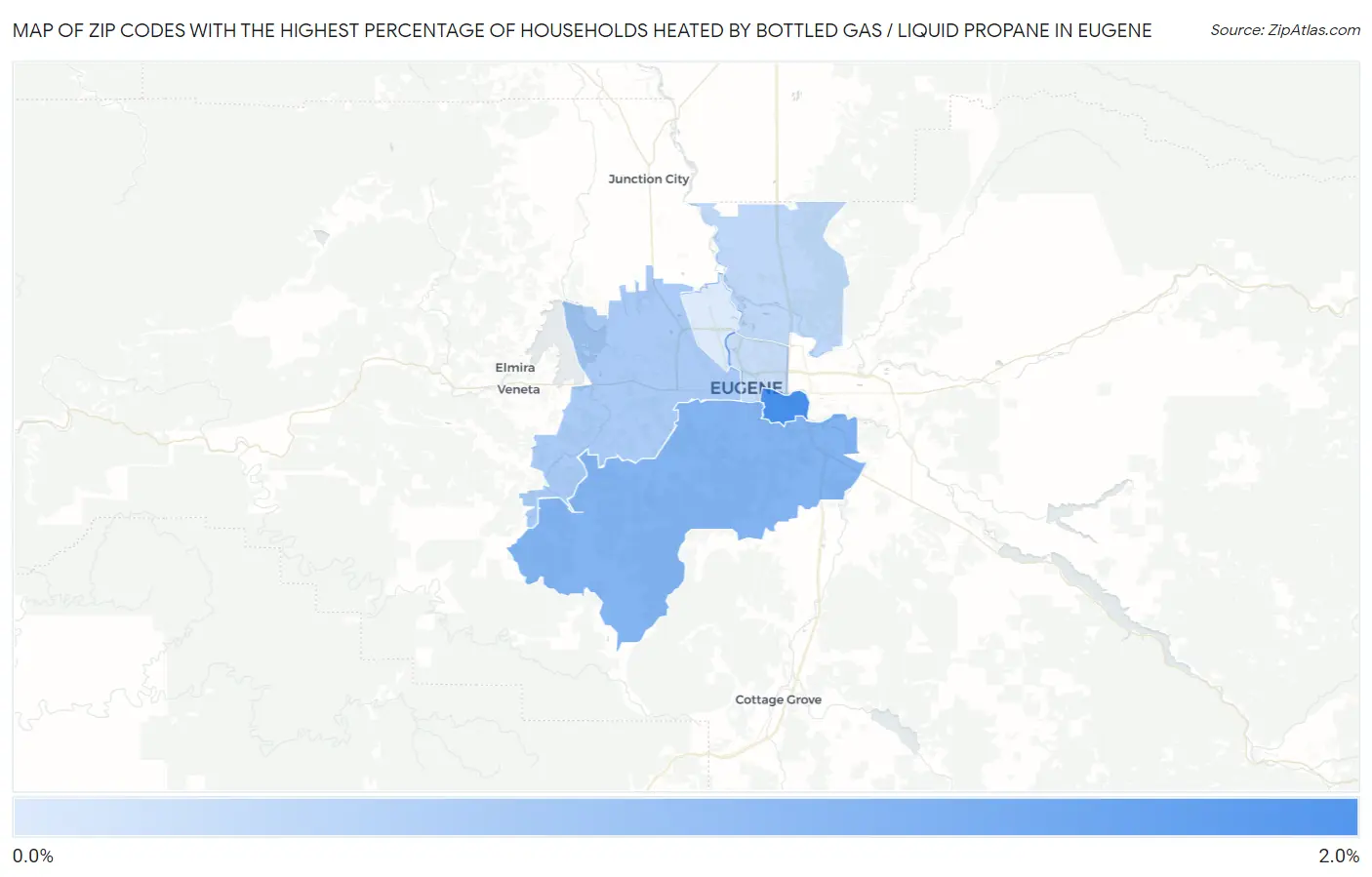 Zip Codes with the Highest Percentage of Households Heated by Bottled Gas / Liquid Propane in Eugene Map