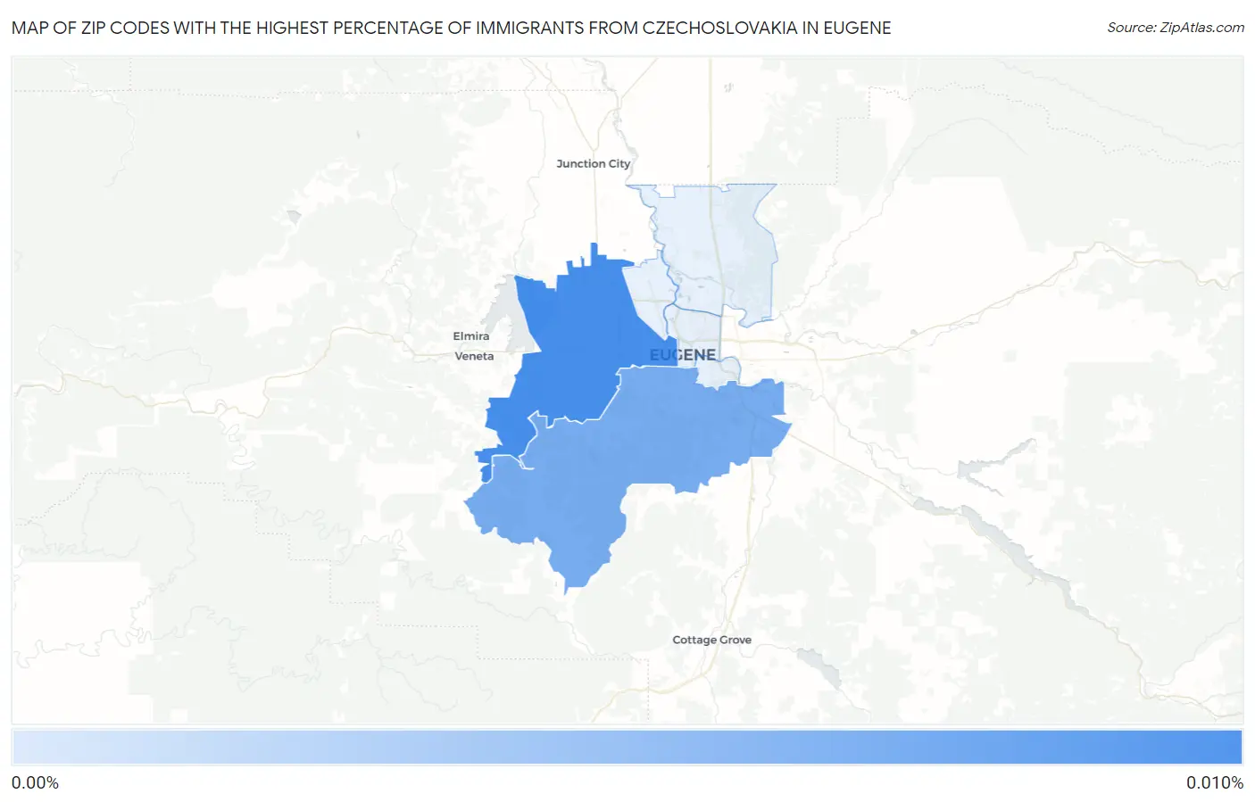 Zip Codes with the Highest Percentage of Immigrants from Czechoslovakia in Eugene Map