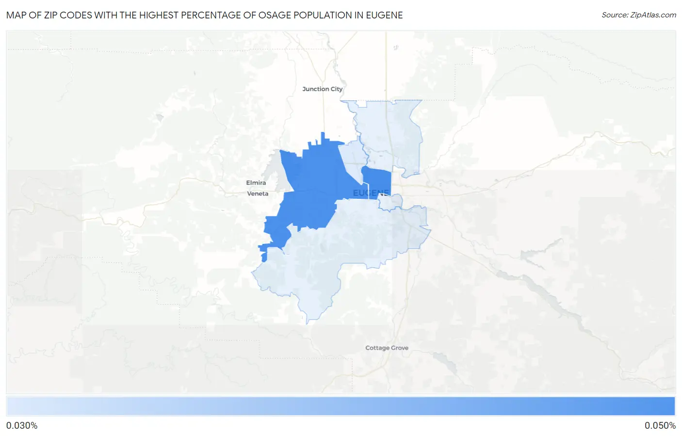 Zip Codes with the Highest Percentage of Osage Population in Eugene Map