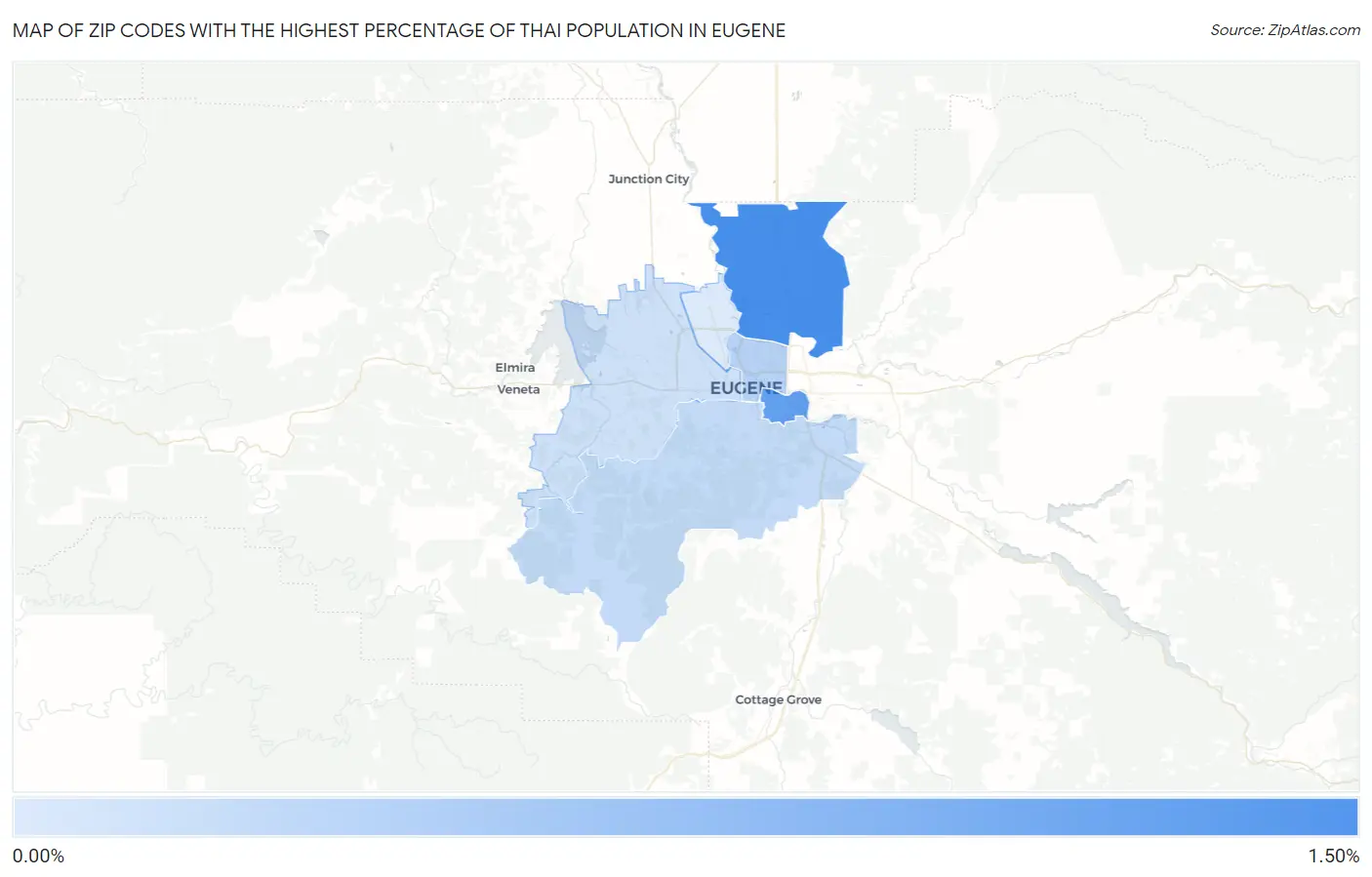 Zip Codes with the Highest Percentage of Thai Population in Eugene Map