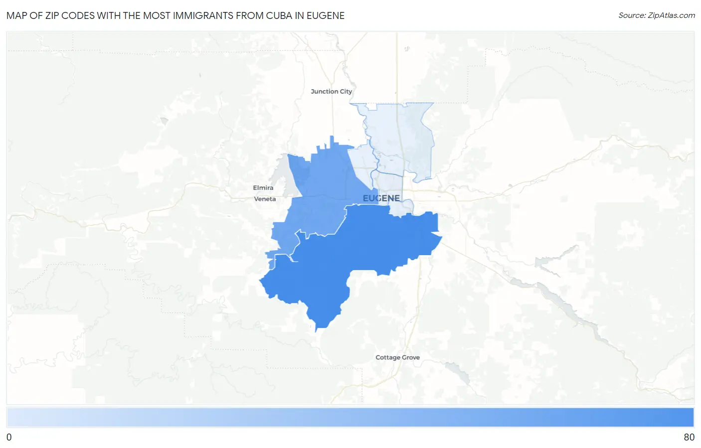 Zip Codes with the Most Immigrants from Cuba in Eugene Map