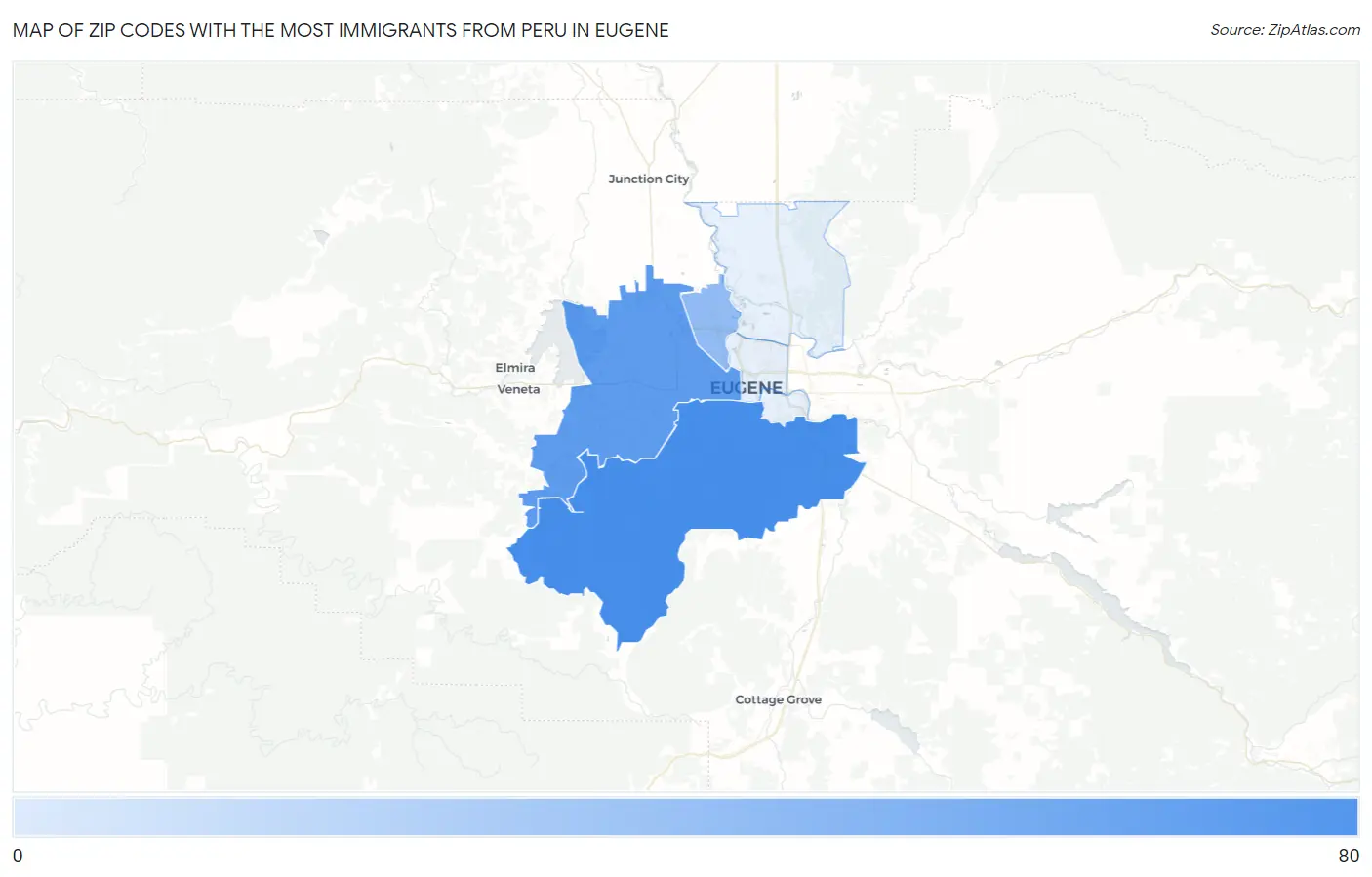 Zip Codes with the Most Immigrants from Peru in Eugene Map