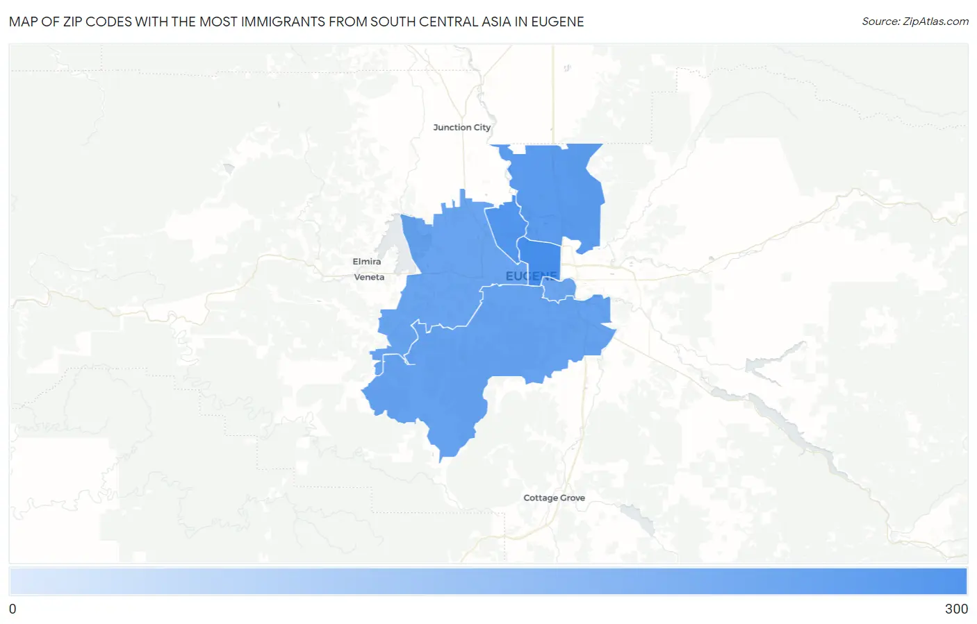 Zip Codes with the Most Immigrants from South Central Asia in Eugene Map