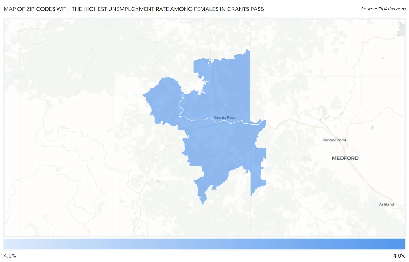 Zip Codes with the Highest Unemployment Rate Among Females in Grants Pass Map