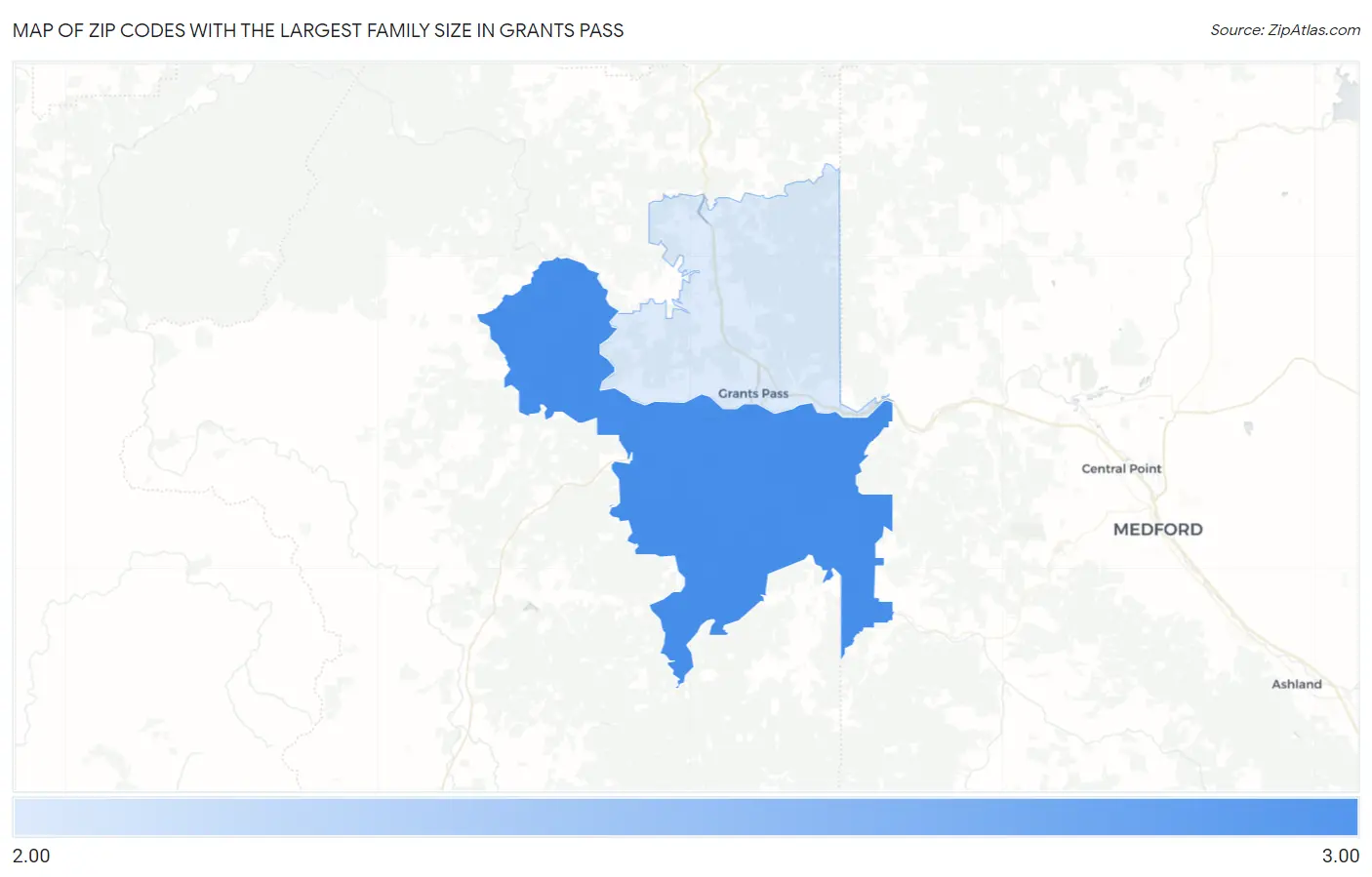 Zip Codes with the Largest Family Size in Grants Pass Map