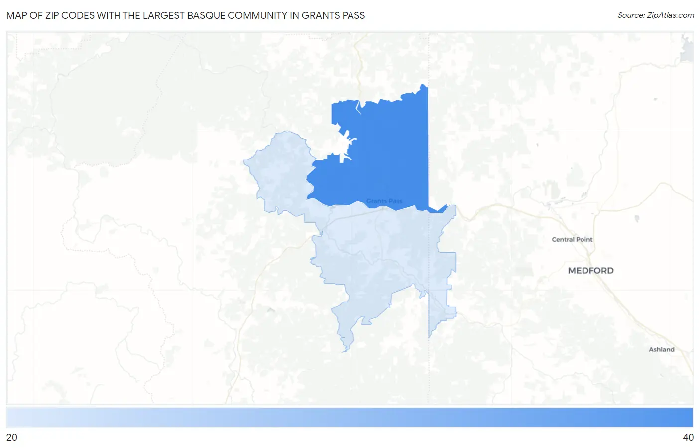 Zip Codes with the Largest Basque Community in Grants Pass Map