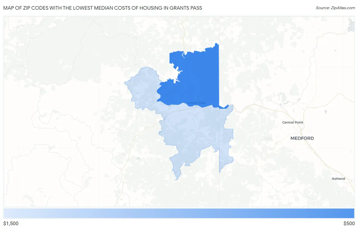Zip Codes with the Lowest Median Costs of Housing in Grants Pass Map