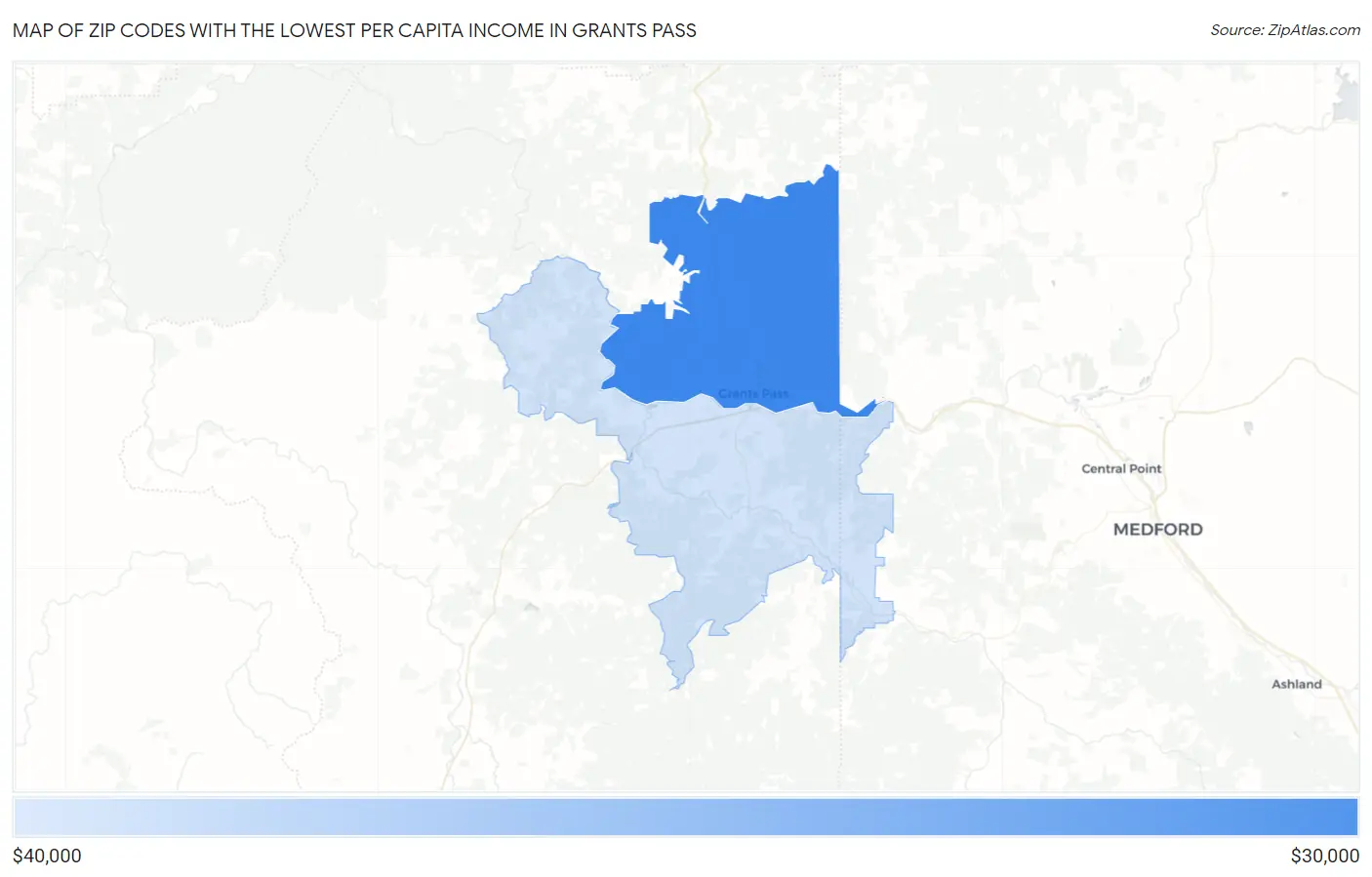 Zip Codes with the Lowest Per Capita Income in Grants Pass Map