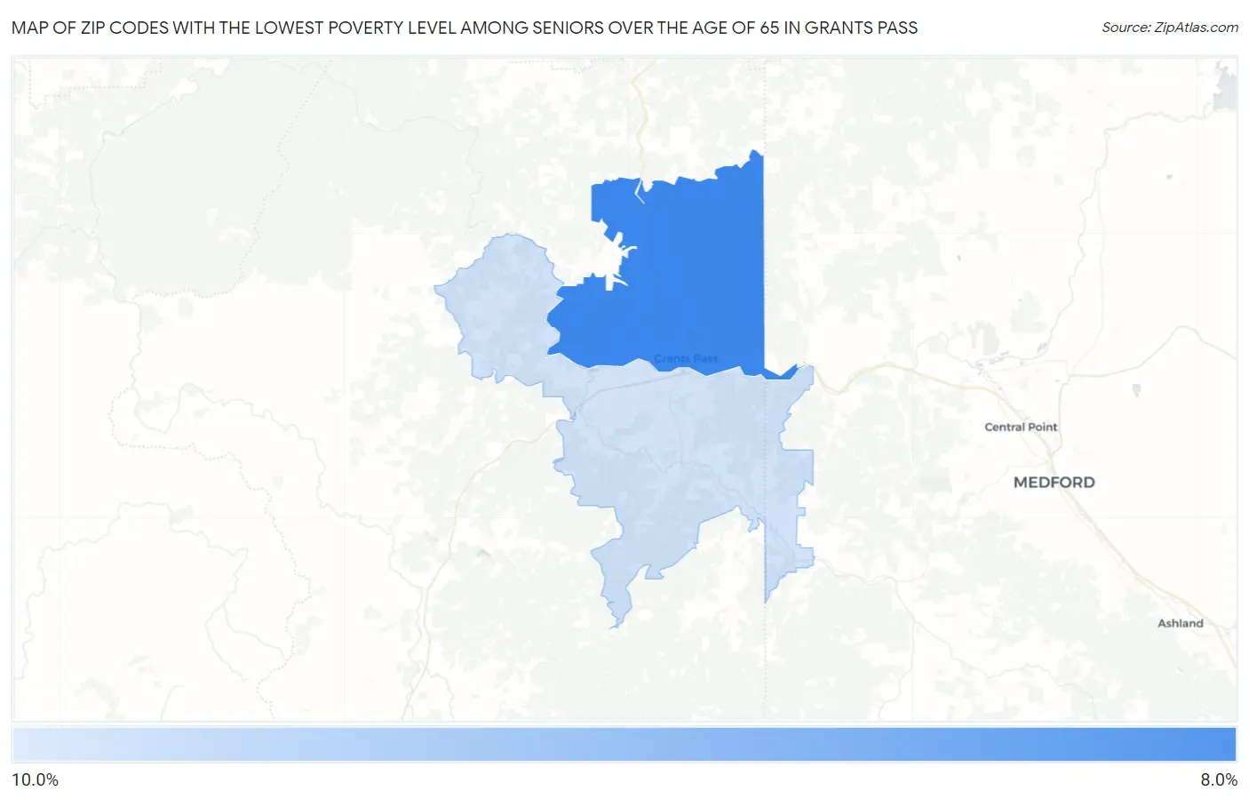 Zip Codes with the Lowest Poverty Level Among Seniors Over the Age of 65 in Grants Pass Map