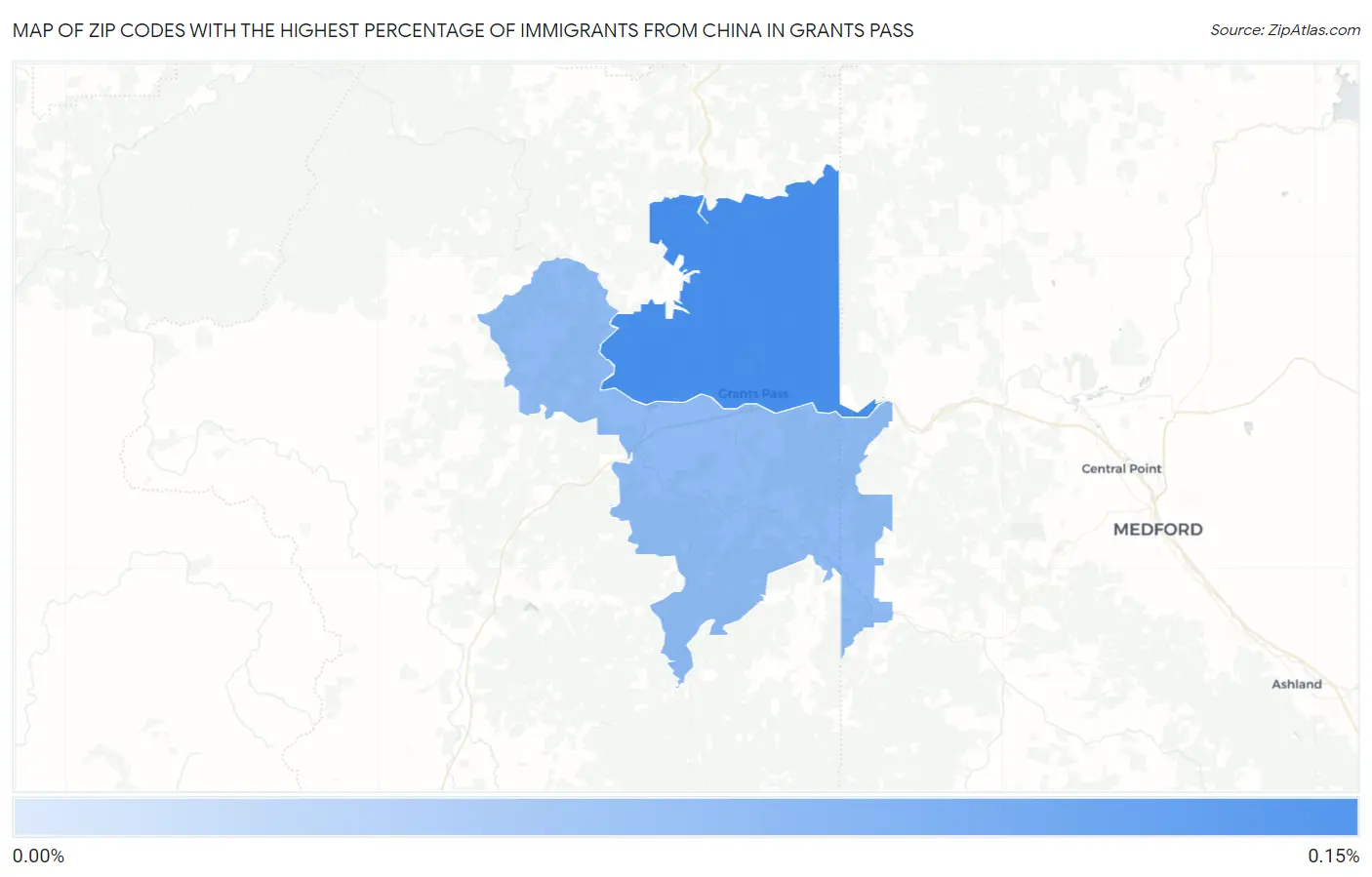 Zip Codes with the Highest Percentage of Immigrants from China in Grants Pass Map