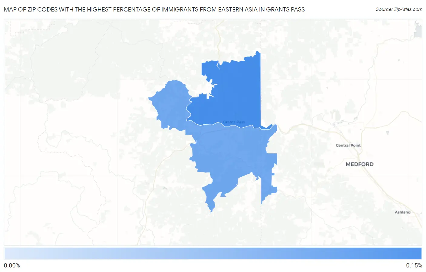 Zip Codes with the Highest Percentage of Immigrants from Eastern Asia in Grants Pass Map