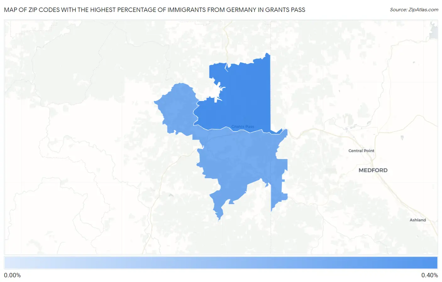 Zip Codes with the Highest Percentage of Immigrants from Germany in Grants Pass Map