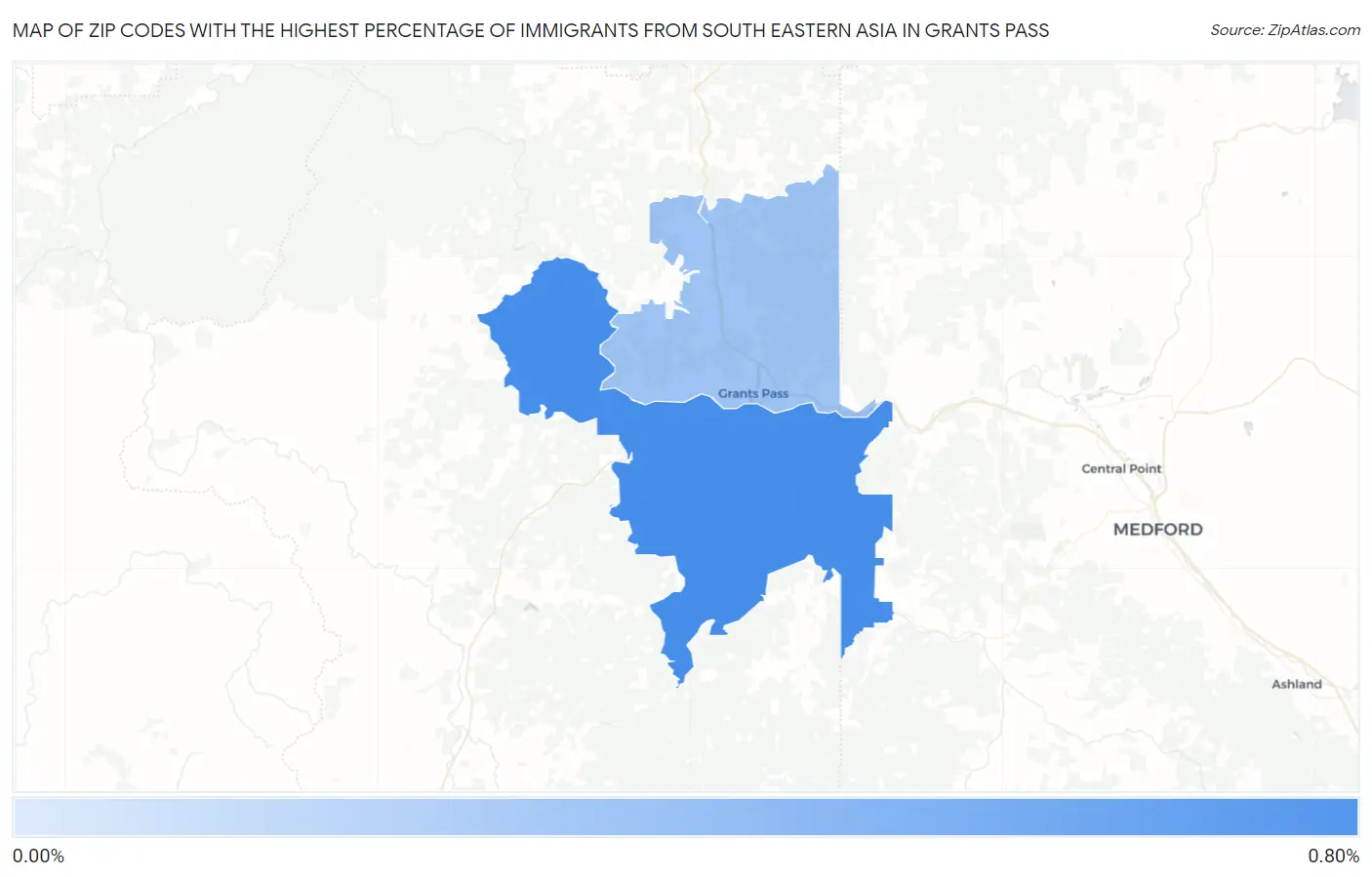 Zip Codes with the Highest Percentage of Immigrants from South Eastern Asia in Grants Pass Map