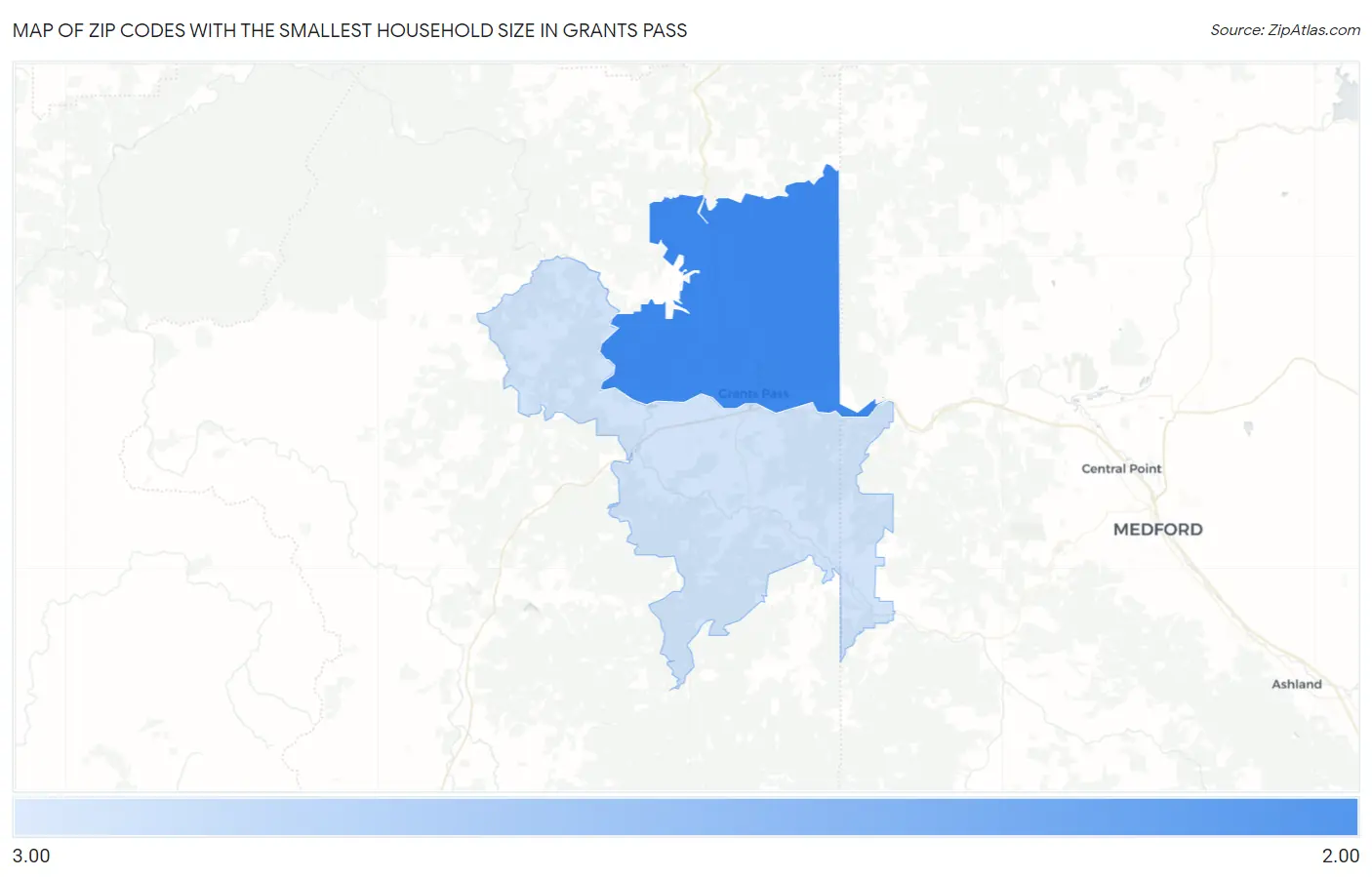 Zip Codes with the Smallest Household Size in Grants Pass Map