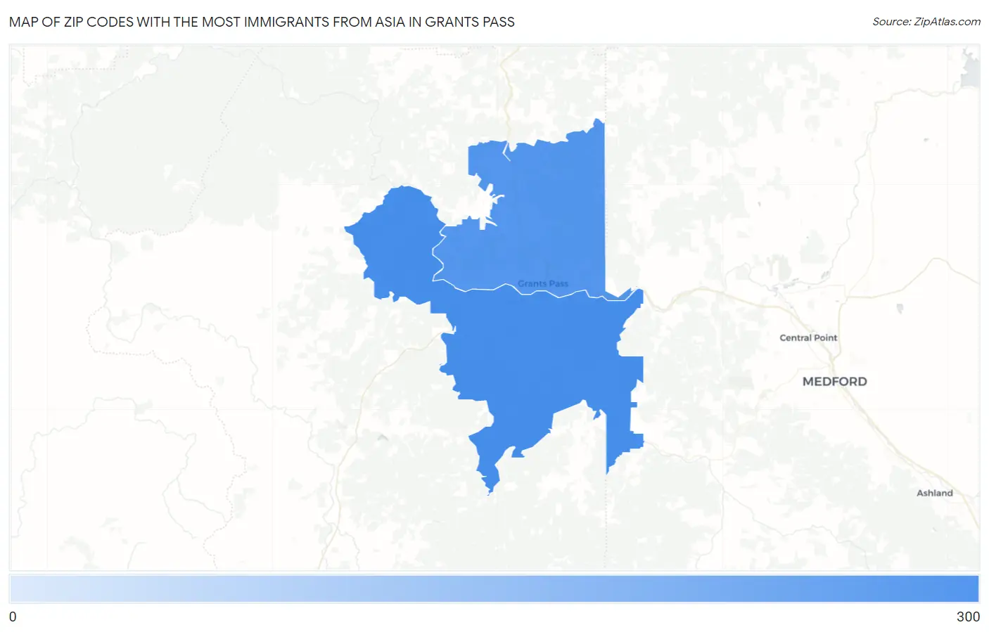 Zip Codes with the Most Immigrants from Asia in Grants Pass Map