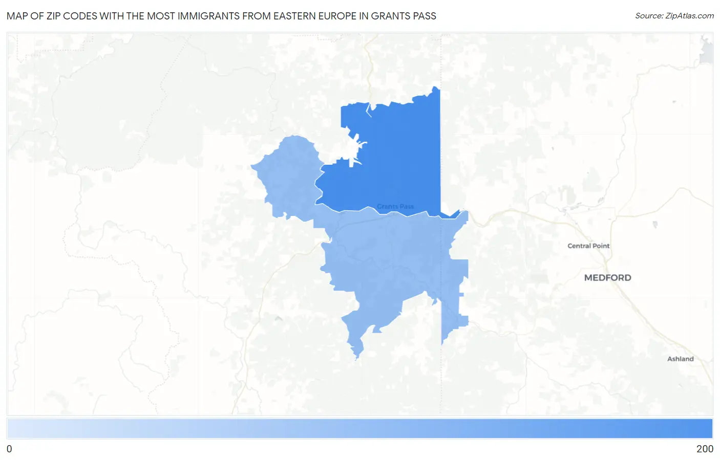 Zip Codes with the Most Immigrants from Eastern Europe in Grants Pass Map