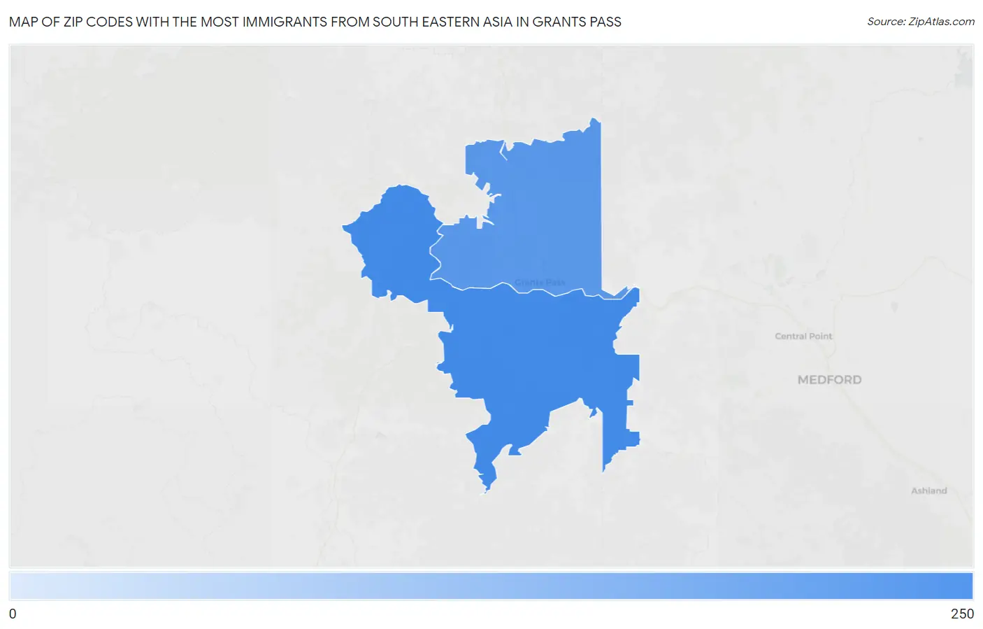 Zip Codes with the Most Immigrants from South Eastern Asia in Grants Pass Map