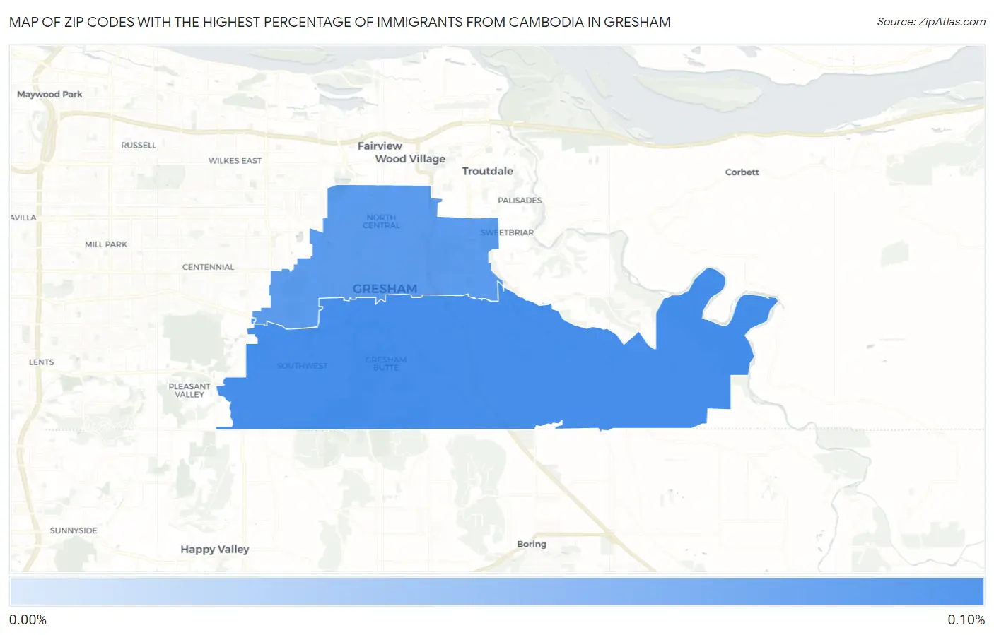 Zip Codes with the Highest Percentage of Immigrants from Cambodia in Gresham Map