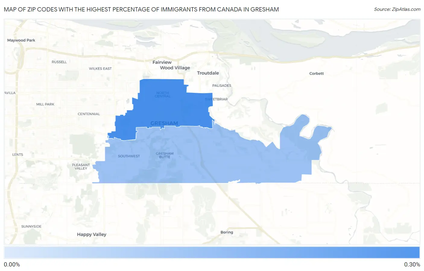 Zip Codes with the Highest Percentage of Immigrants from Canada in Gresham Map