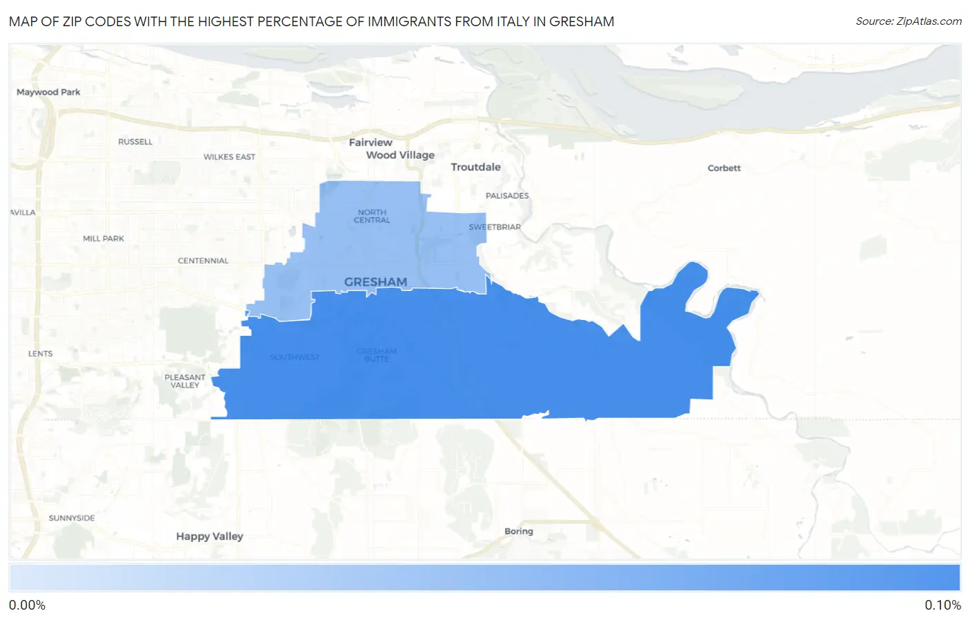 Zip Codes with the Highest Percentage of Immigrants from Italy in Gresham Map