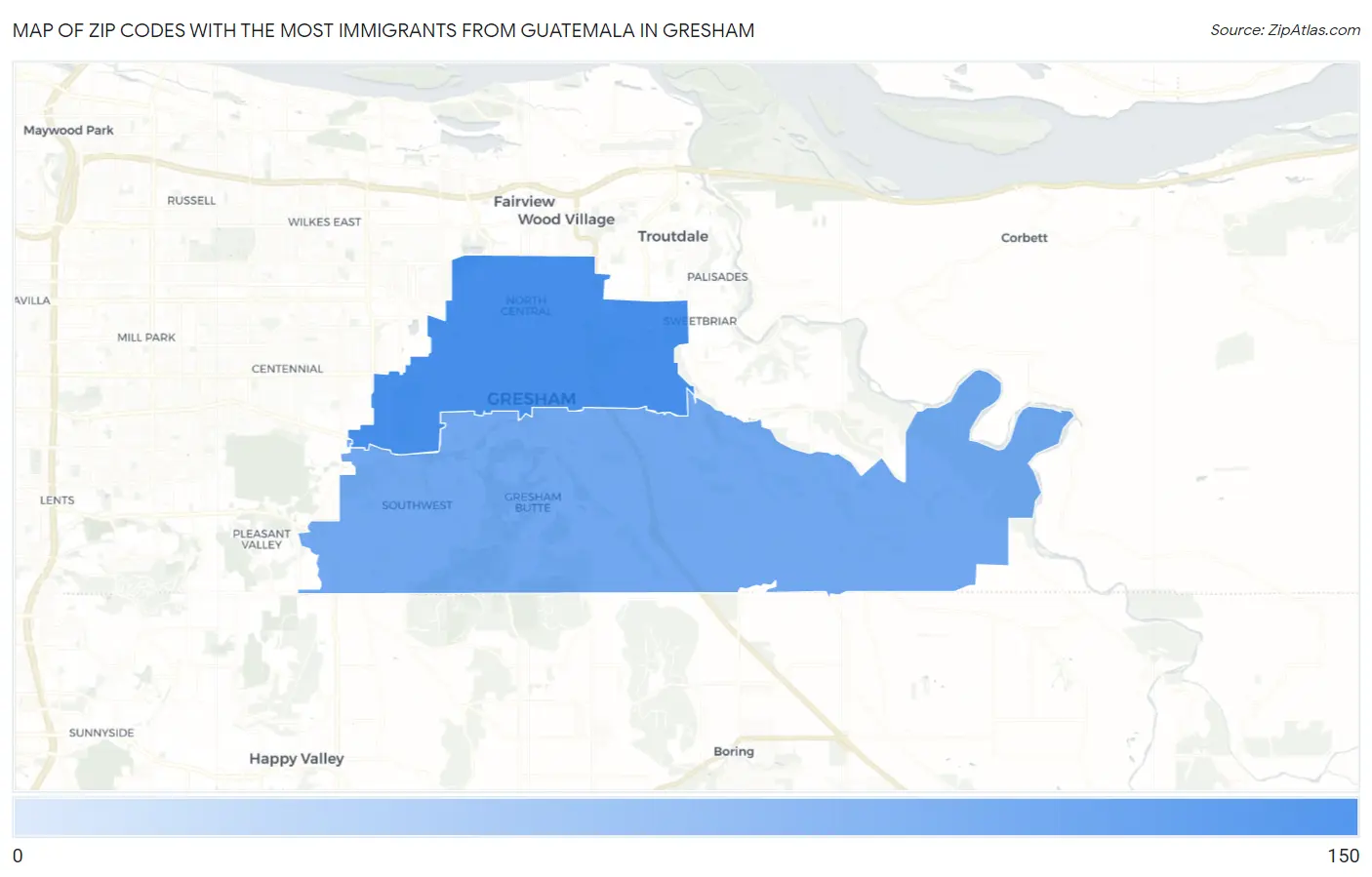 Zip Codes with the Most Immigrants from Guatemala in Gresham Map
