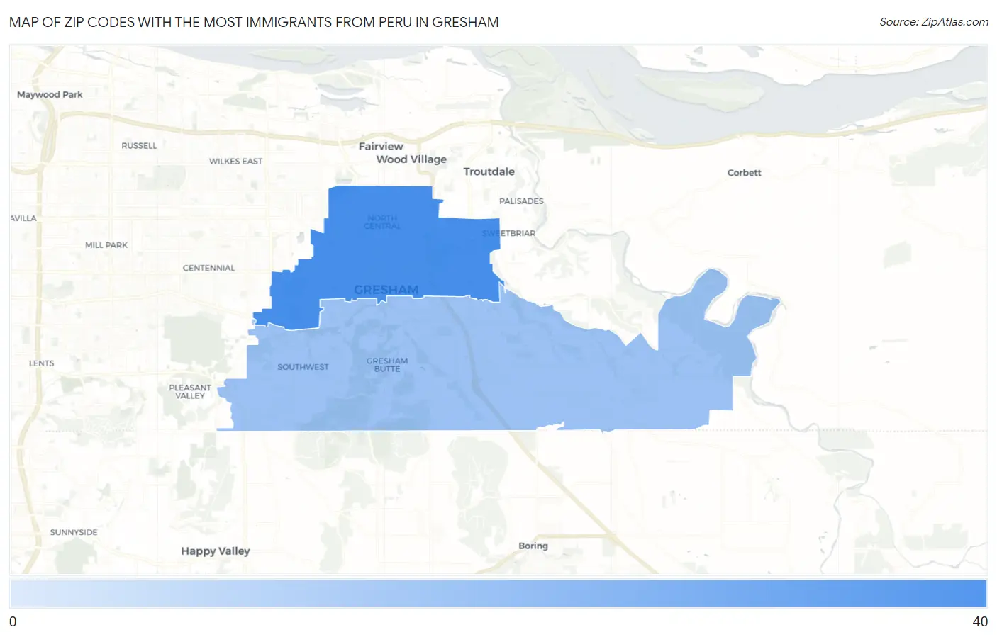 Zip Codes with the Most Immigrants from Peru in Gresham Map