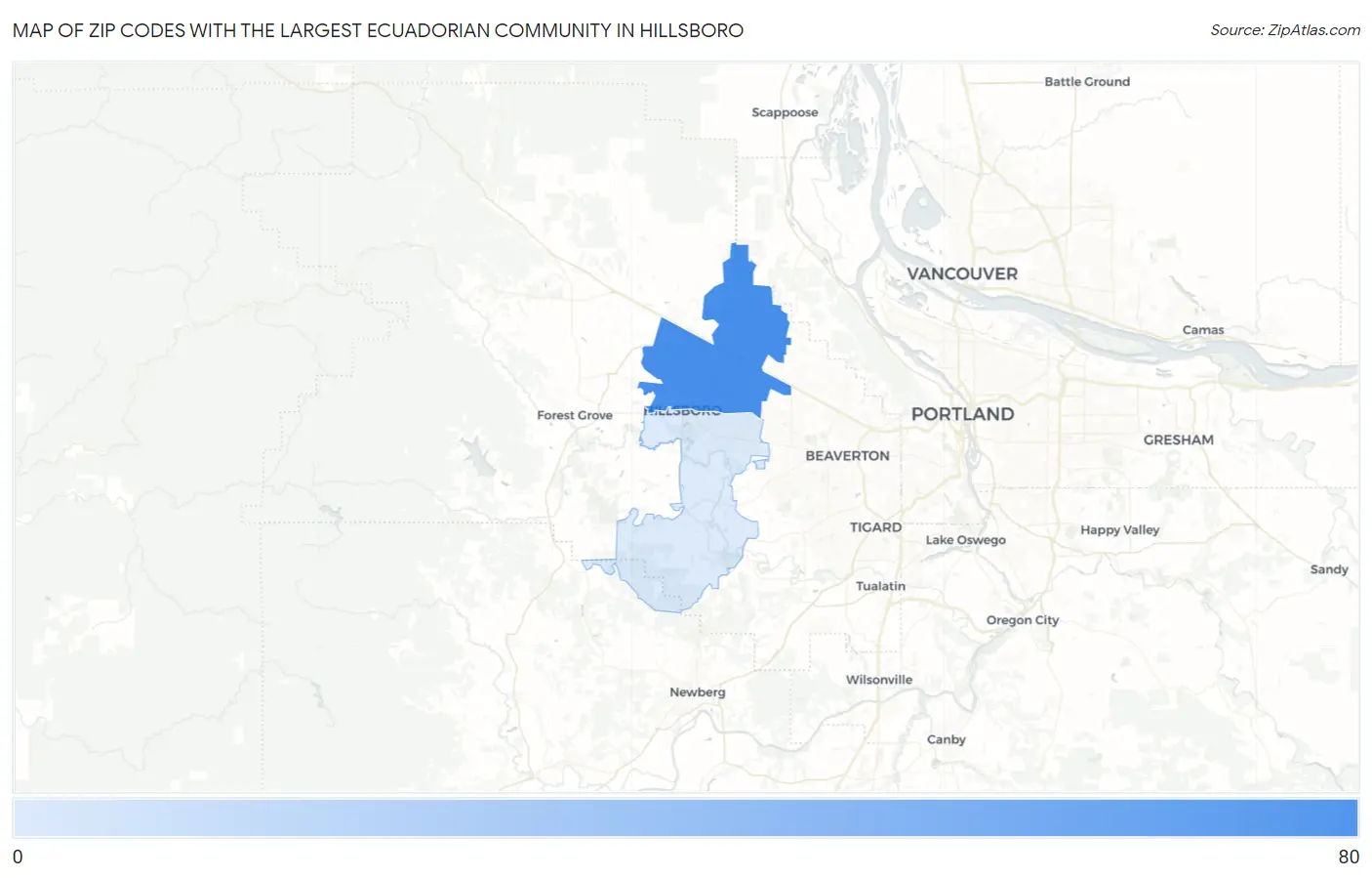 Zip Codes with the Largest Ecuadorian Community in Hillsboro Map