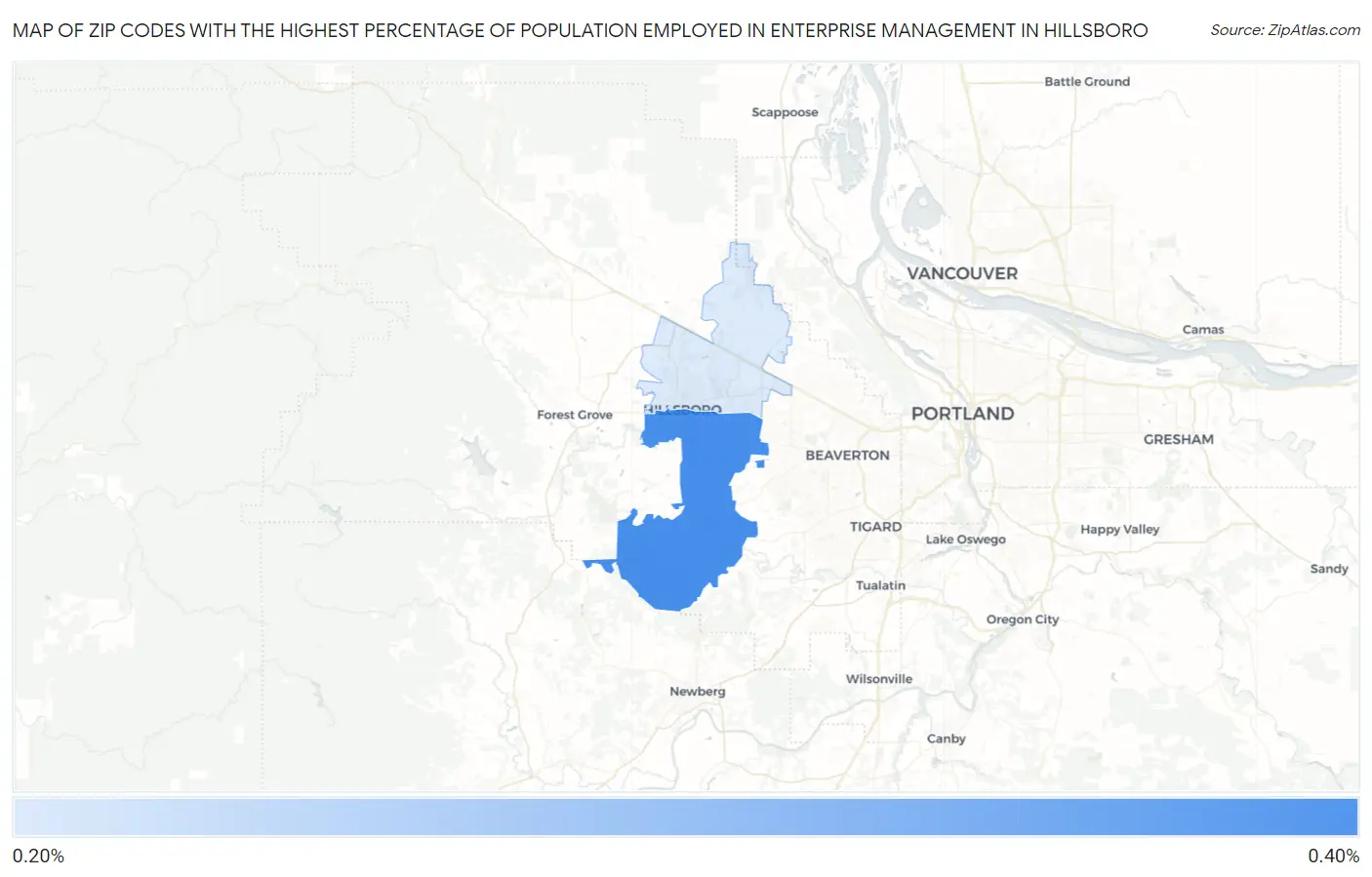 Zip Codes with the Highest Percentage of Population Employed in Enterprise Management in Hillsboro Map