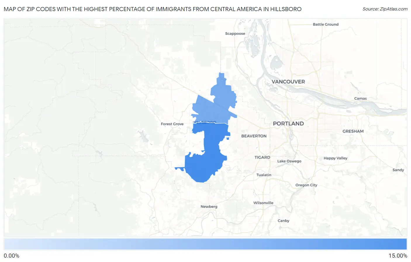Zip Codes with the Highest Percentage of Immigrants from Central America in Hillsboro Map