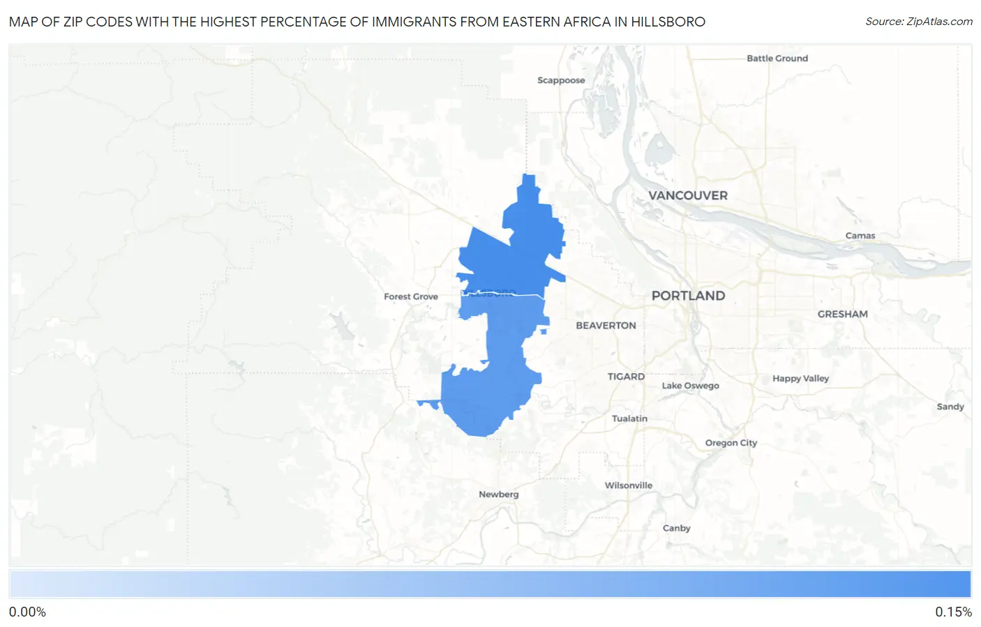 Zip Codes with the Highest Percentage of Immigrants from Eastern Africa in Hillsboro Map