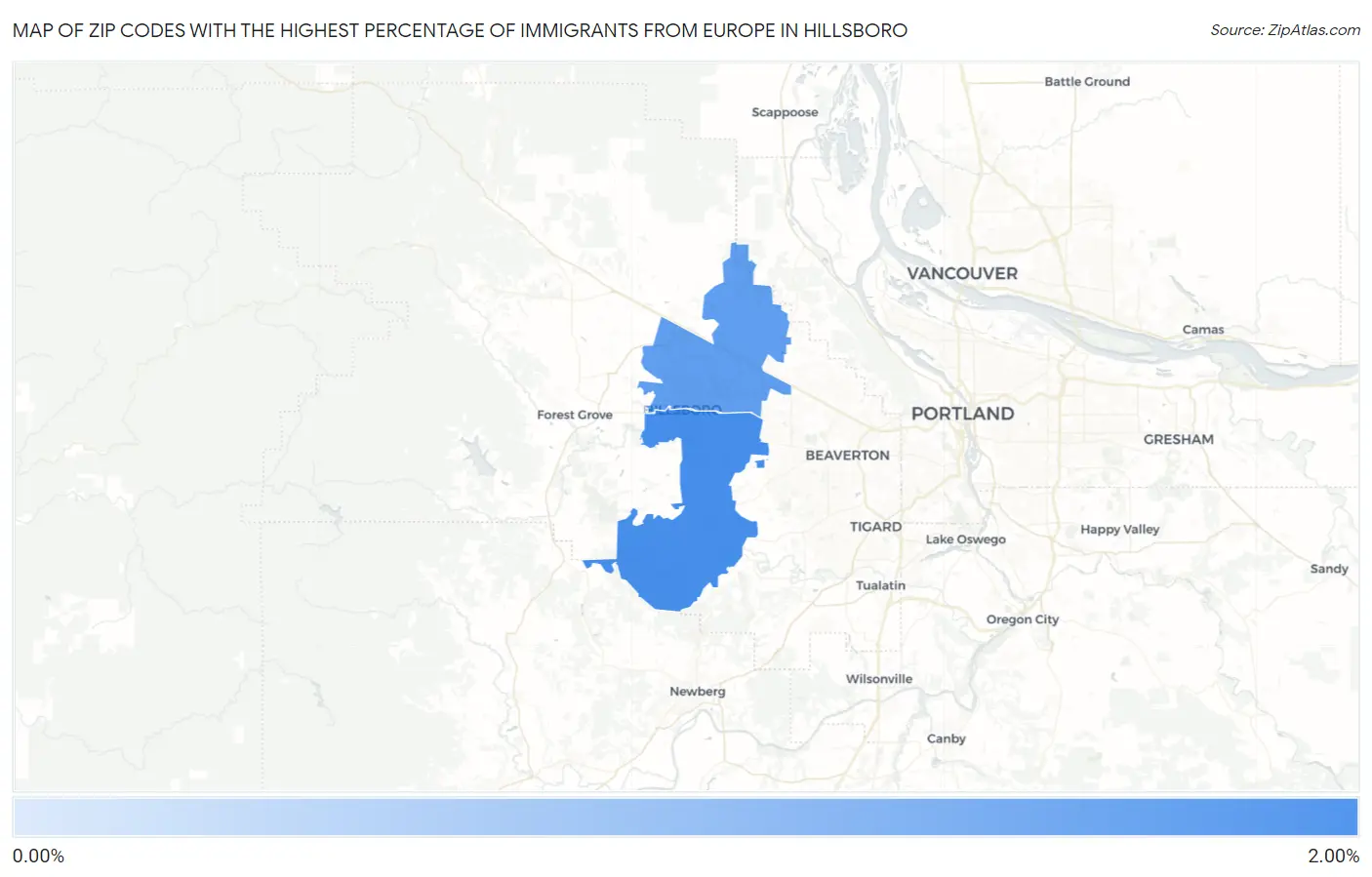 Zip Codes with the Highest Percentage of Immigrants from Europe in Hillsboro Map