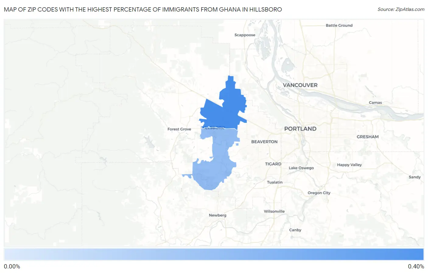 Zip Codes with the Highest Percentage of Immigrants from Ghana in Hillsboro Map
