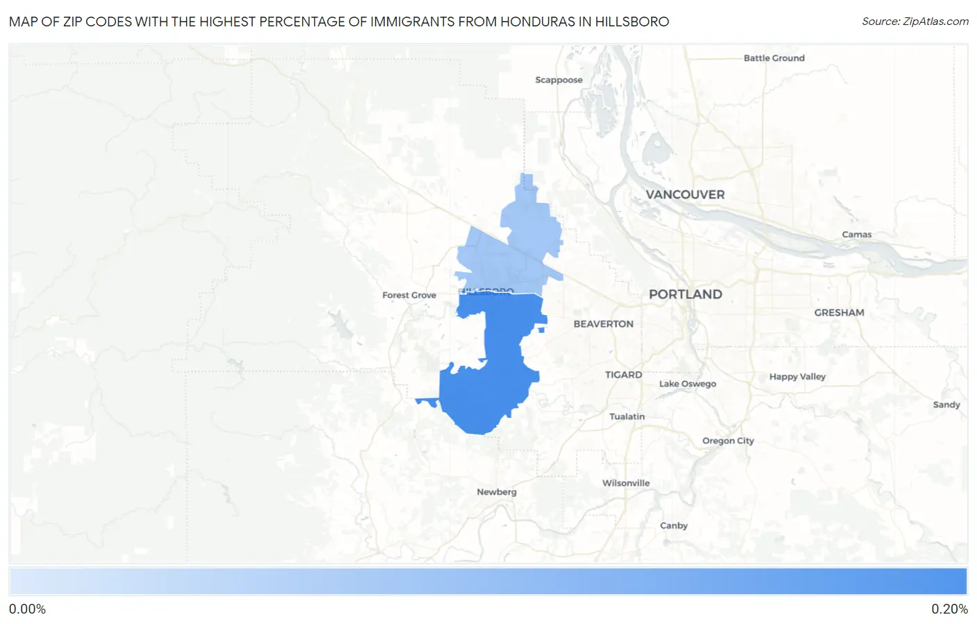Zip Codes with the Highest Percentage of Immigrants from Honduras in Hillsboro Map