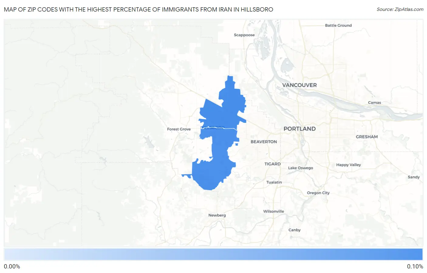 Zip Codes with the Highest Percentage of Immigrants from Iran in Hillsboro Map