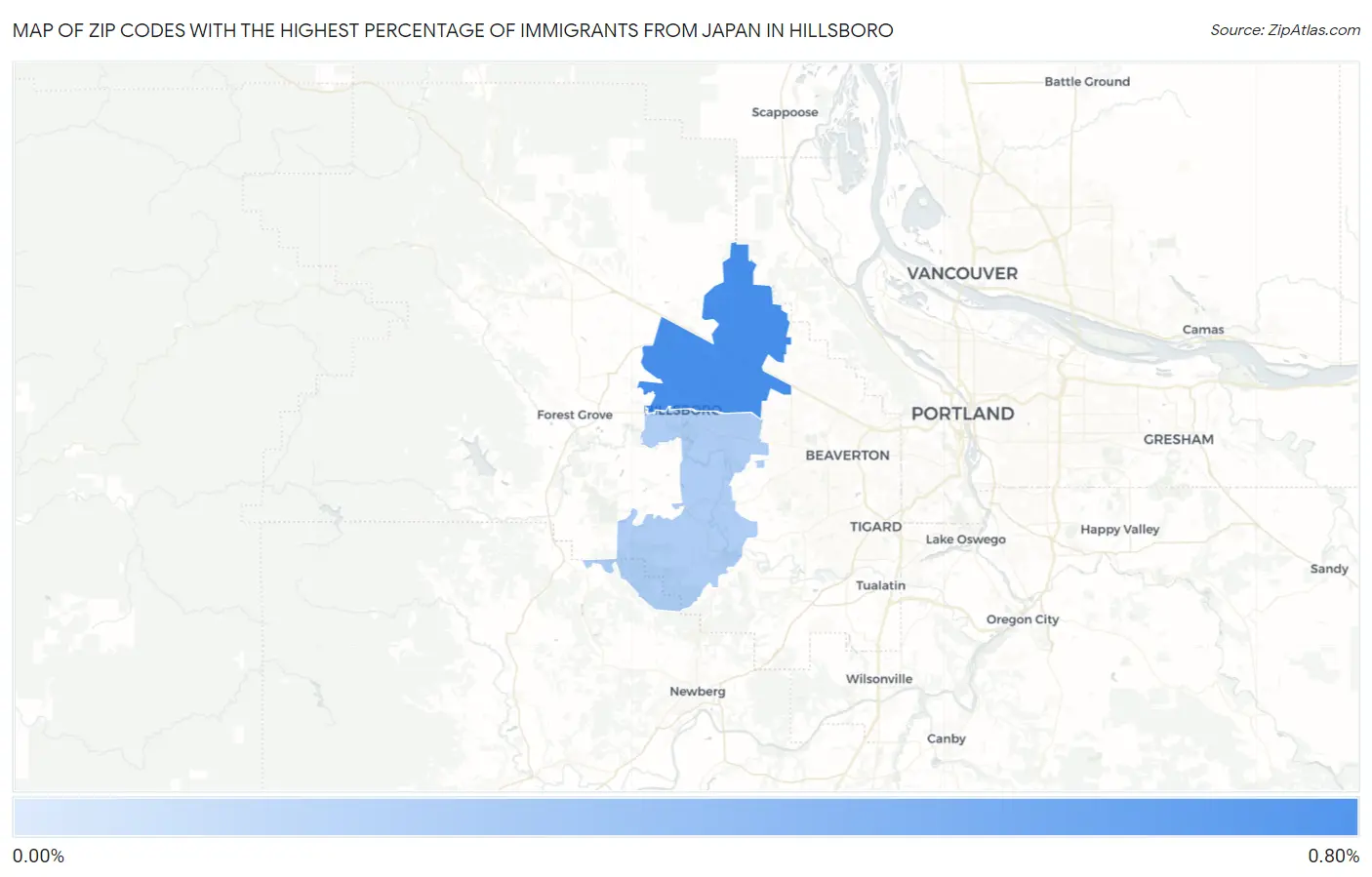 Zip Codes with the Highest Percentage of Immigrants from Japan in Hillsboro Map