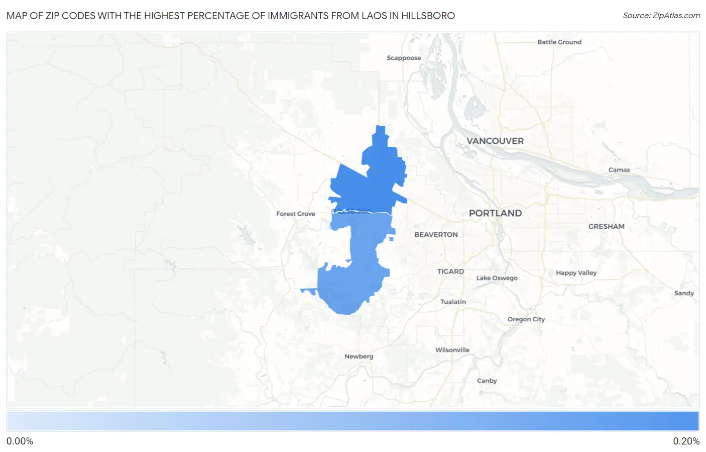 Zip Codes with the Highest Percentage of Immigrants from Laos in Hillsboro Map
