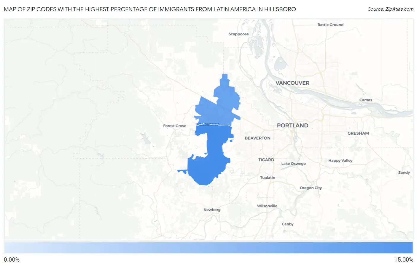 Zip Codes with the Highest Percentage of Immigrants from Latin America in Hillsboro Map